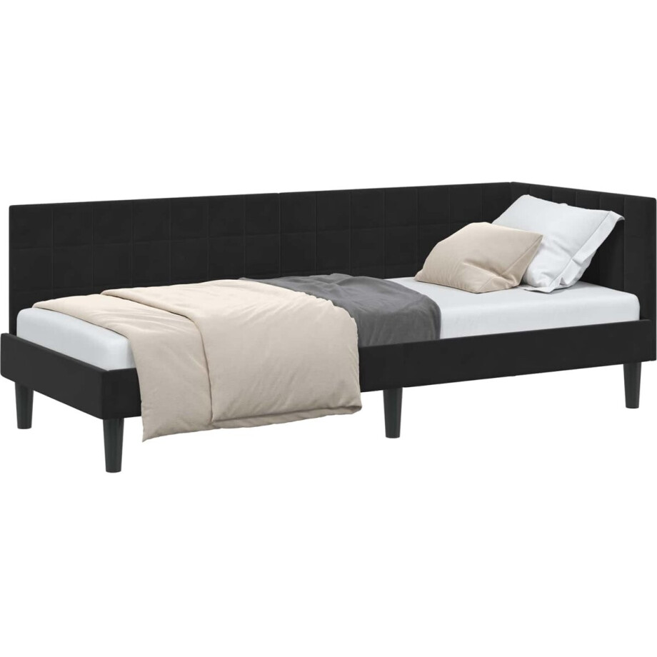 vidaXL - Hoek - Bed - Frame - met - hoofdeinde - Zwart - 80 - cm - x - 200 - cm - Fluweel afbeelding 1