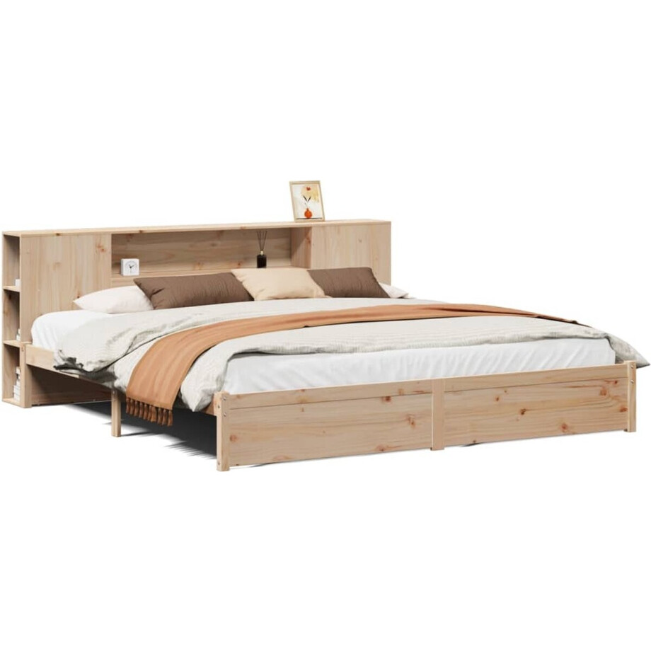 vidaXL - Bed - met - boekenkast - zonder - matras - massief - grenenhout - 200x200 - cm vidaXL - Bed - met - boekenkast - zonder - matras - massief - grenenhout - 200x200 - cm afbeelding 1