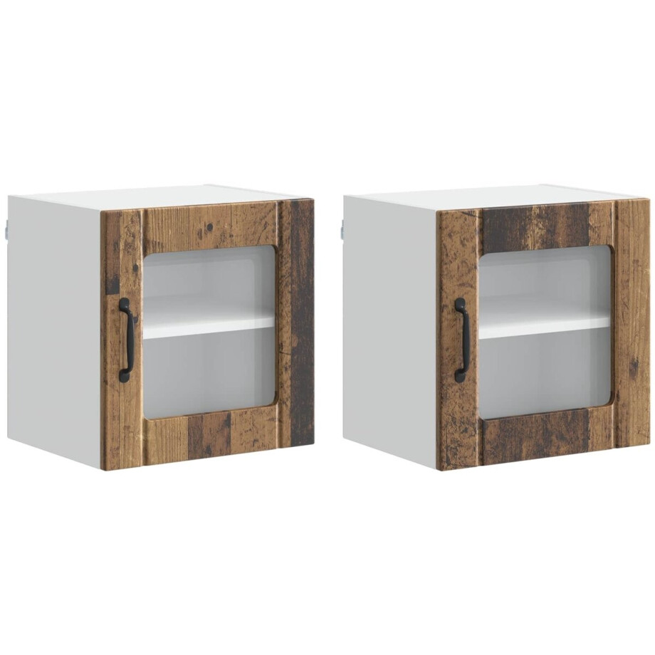vidaXL - Wandglas - Kasten - LUCCA - 2 - st - Oud - hout - Bewerkt - hout vidaXL - Wandglas - Kasten - LUCCA - 2 - st - Oud - hout - Bewerkt - hout afbeelding 1