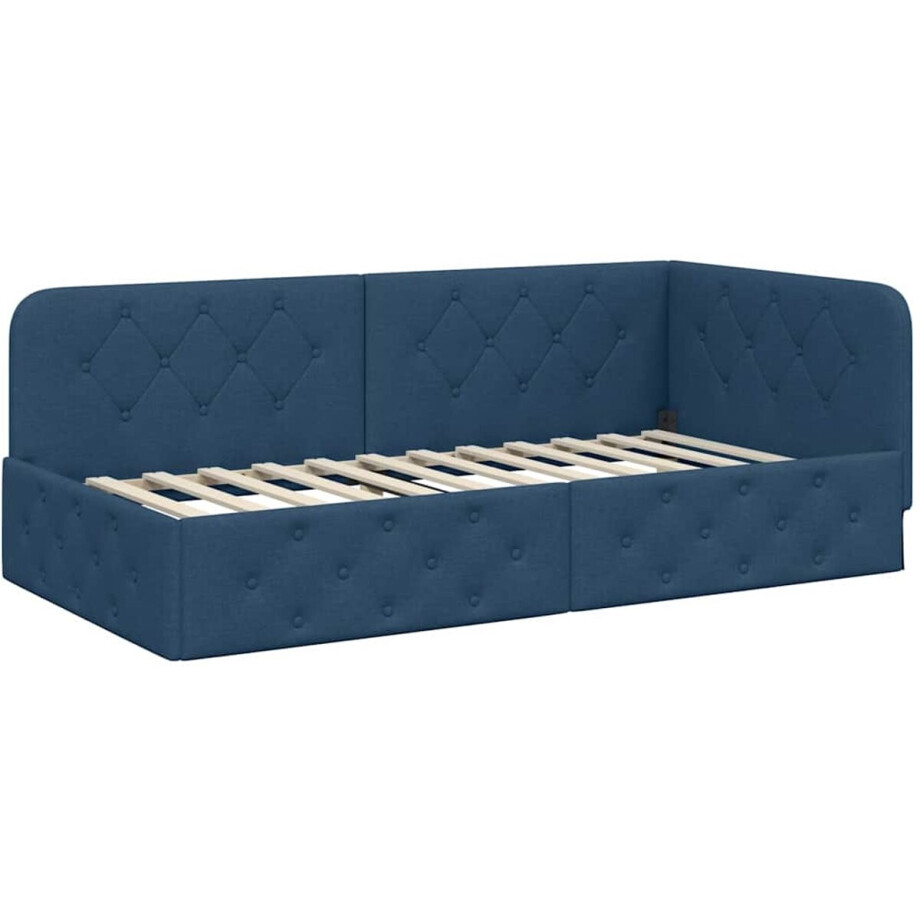 vidaXL - Hoek - Bed - Frame - Blauw - 100 - x - 200 - cm - Stof afbeelding 1