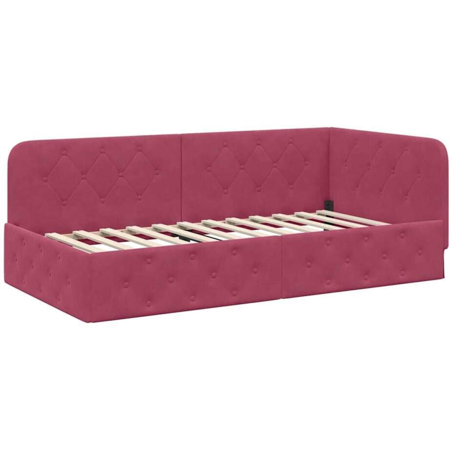 vidaXL - Hoek - Bed - Frame - Wijnrood - 100 - x - 200 - cm - Fluweel vidaXL - Hoek - Bed - Frame - Wijnrood - 100 - x - 200 - cm - Fluweel afbeelding 1