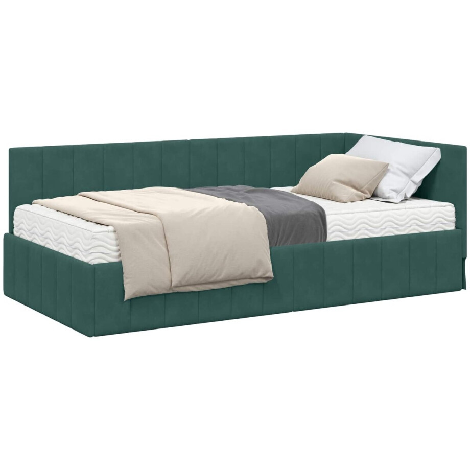 vidaXL - Hoekbedframe - met - Matras - 2 - st - Donkergroen - 90 - x - 200 - cm - Fluweel vidaXL - Hoekbedframe - met - Matras - 2 - st - Donkergroen - 90 - x - 200 - cm - Fluweel afbeelding 1