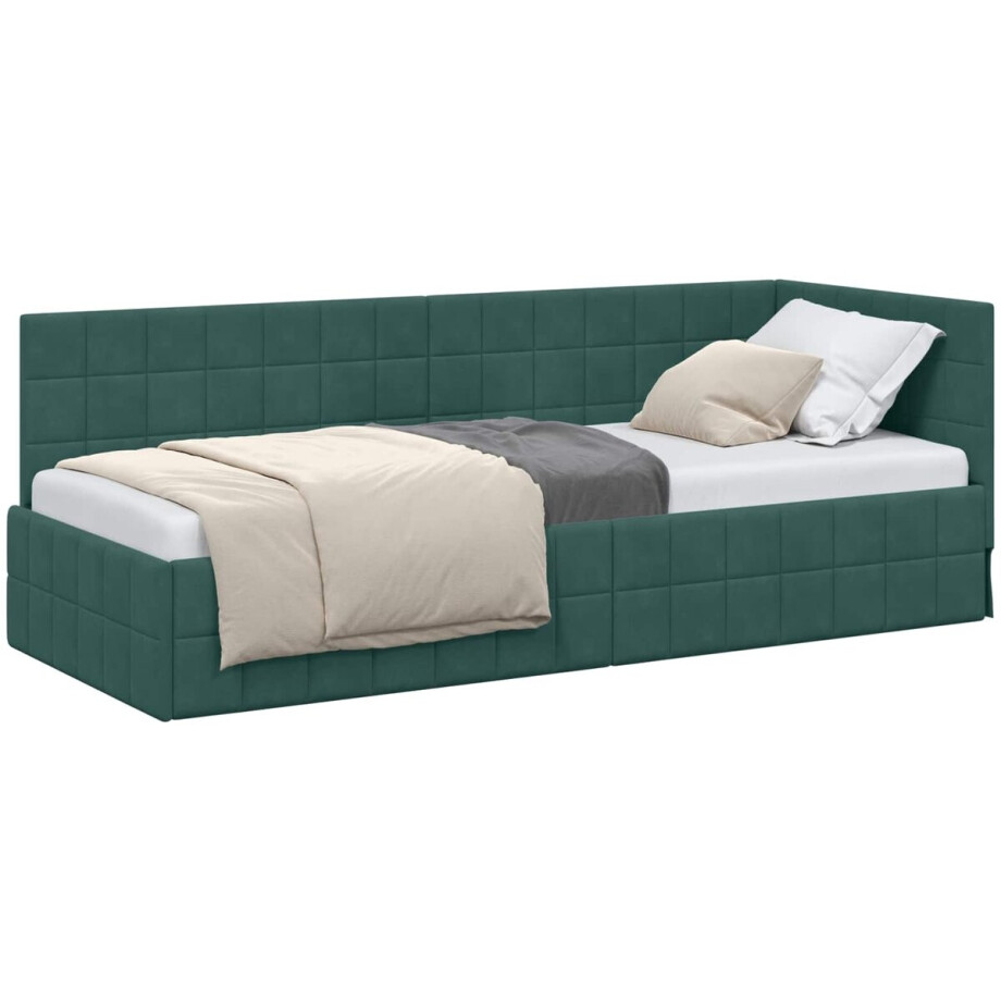 vidaXL - Hoek - Bed - Frame - Donkergroen - 80 - cm - x - 200 - cm - Fluweel afbeelding 1