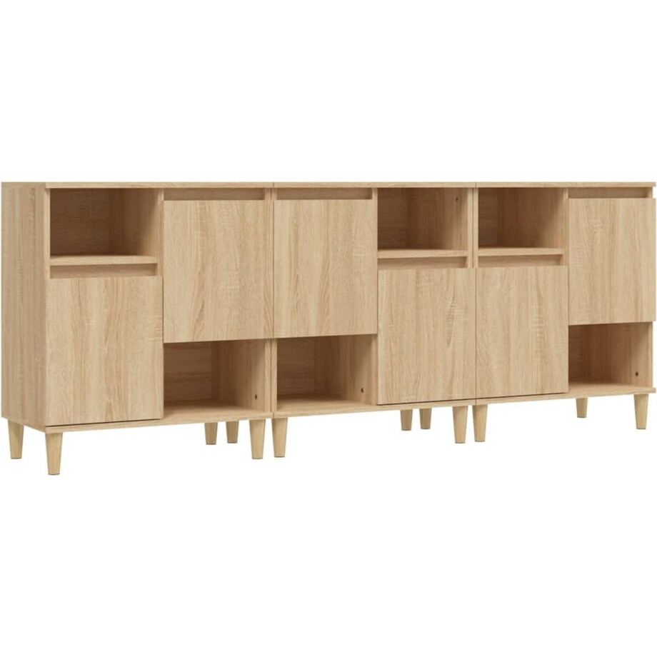 vidaXL - Dressoirs - 3 - st - 60x35x70 - cm - bewerkt - hout - sonoma - eikenkleurig vidaXL - Dressoirs - 3 - st - 60x35x70 - cm - bewerkt - hout - sonoma - eikenkleurig afbeelding 1