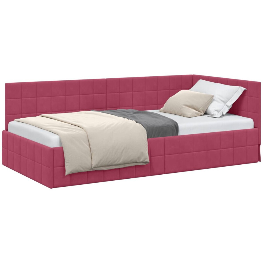 vidaXL - Hoek - Bed - Frame - met - hoofdeinde - Wijnrood - 90 - cm - x - 190 - cm - Fluweel afbeelding 1