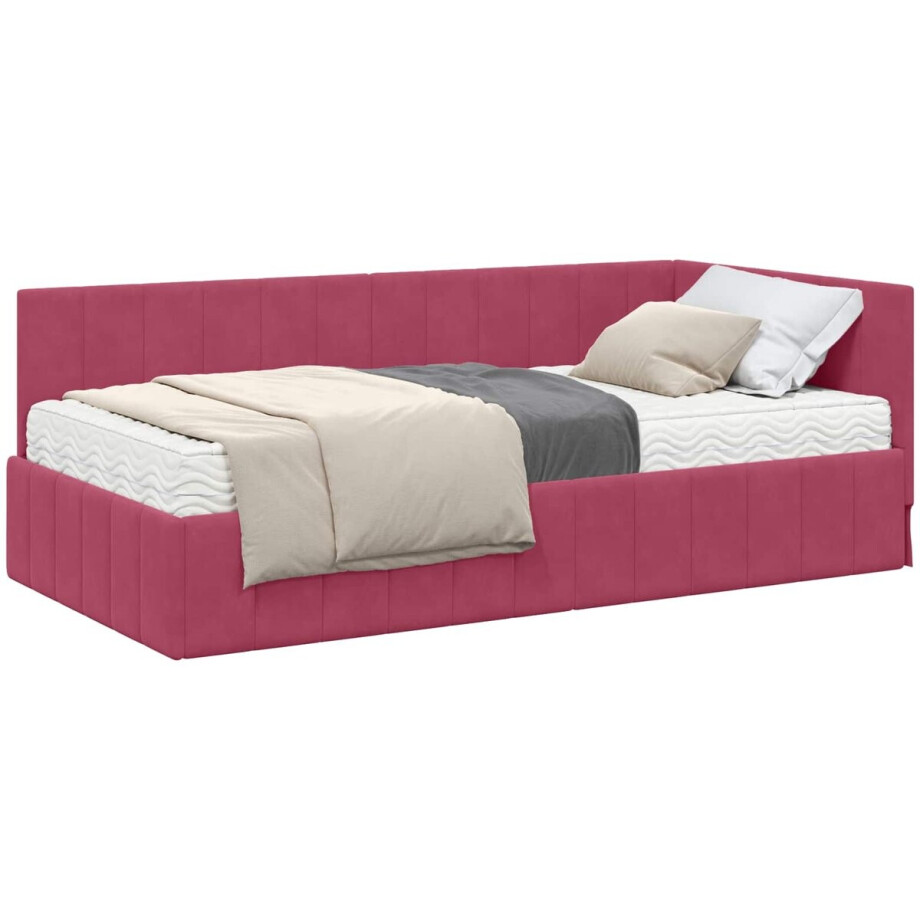 vidaXL - Hoekbedframe - met - Matras - met - hoofdeinde - 2 - st - Groen - Fluweel afbeelding 1