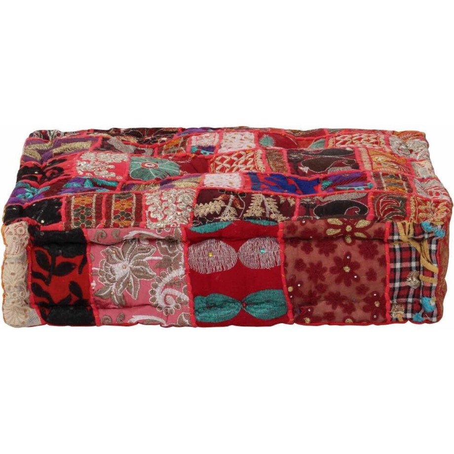 vidaXL - Poef - patchwork - vierkant - handgemaakt - 50x50x12 - cm - katoen - rood vidaXL - Poef - patchwork - vierkant - handgemaakt - 50x50x12 - cm - katoen - rood afbeelding 1
