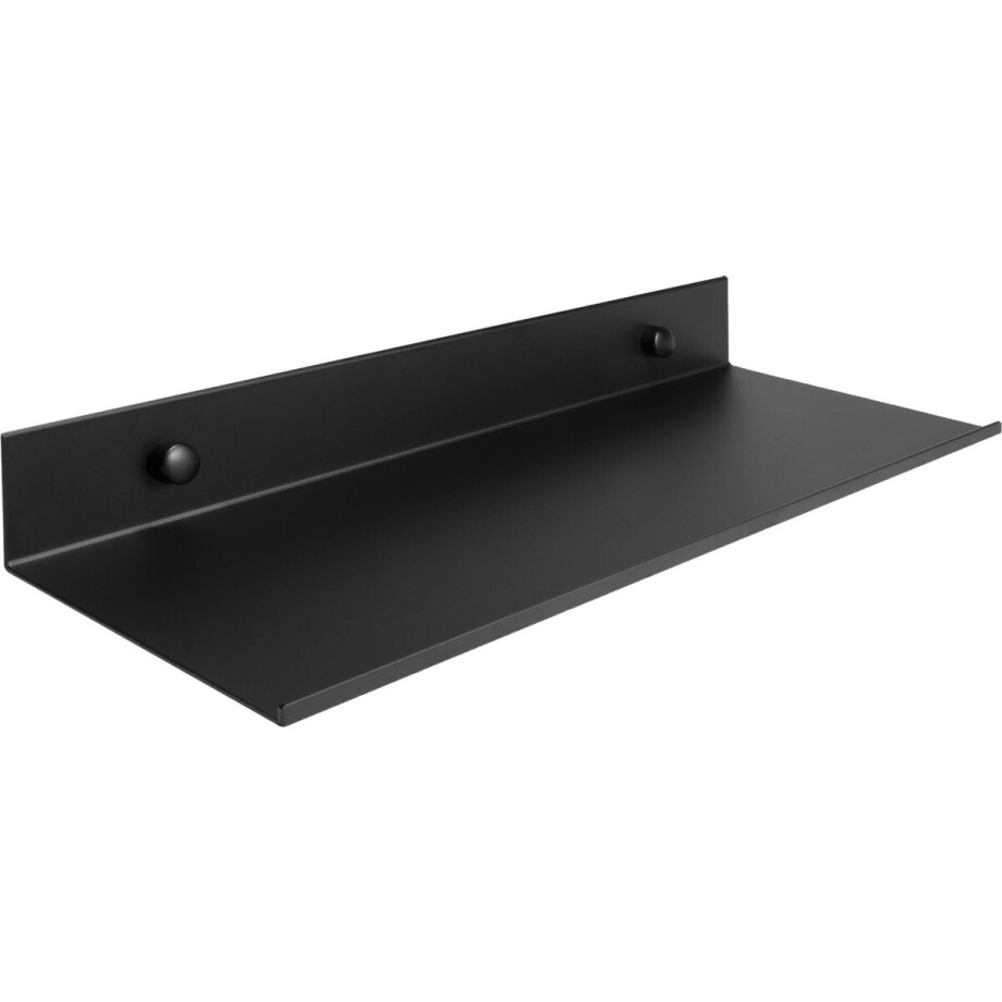 QUVIO Wandplank staal - Muurplank metaal - Wandrek - Langwerpig - Zwevend - 12 x 30 x 4 cm (lxbxh) - Zwart afbeelding 1