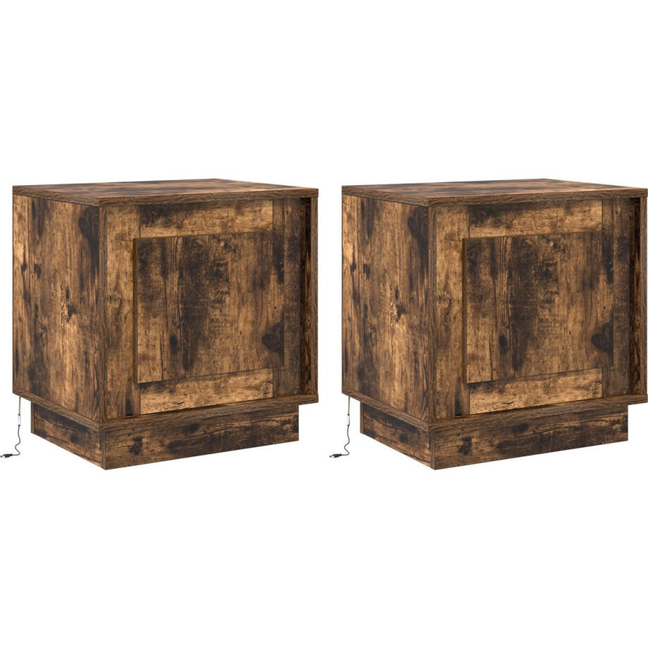 vidaXL - Nachtkastje - 2 - st - Rook - Eiken - 44 - x - 34,5 - x - 45 - cm - Bewerkt - hout afbeelding 1
