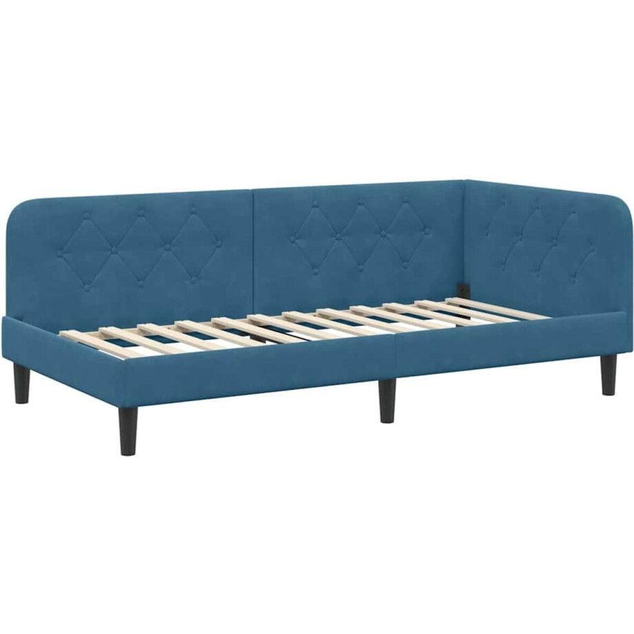 vidaXL - Hoek - Bed - Frame - Blauw - 90 - x - 200 - cm - Fluweel afbeelding 1