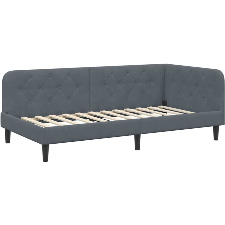 vidaXL - Hoek - Bed - Frame - Donkergrijs - 90 - x - 200 - cm - Fluweel vidaXL - Hoek - Bed - Frame - Donkergrijs - 90 - x - 200 - cm - Fluweel afbeelding 1