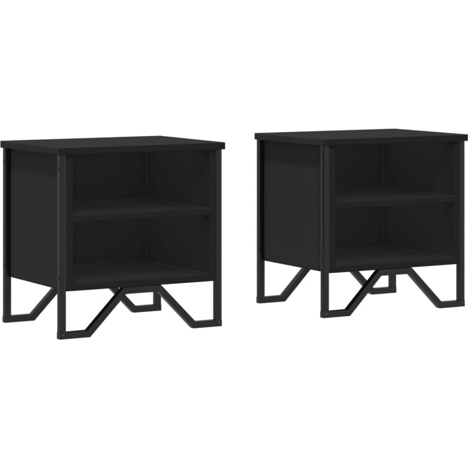 vidaXL - Nachtkastjes - 2 - st - 40x30x40 - cm - bewerkt - hout - zwart afbeelding 1