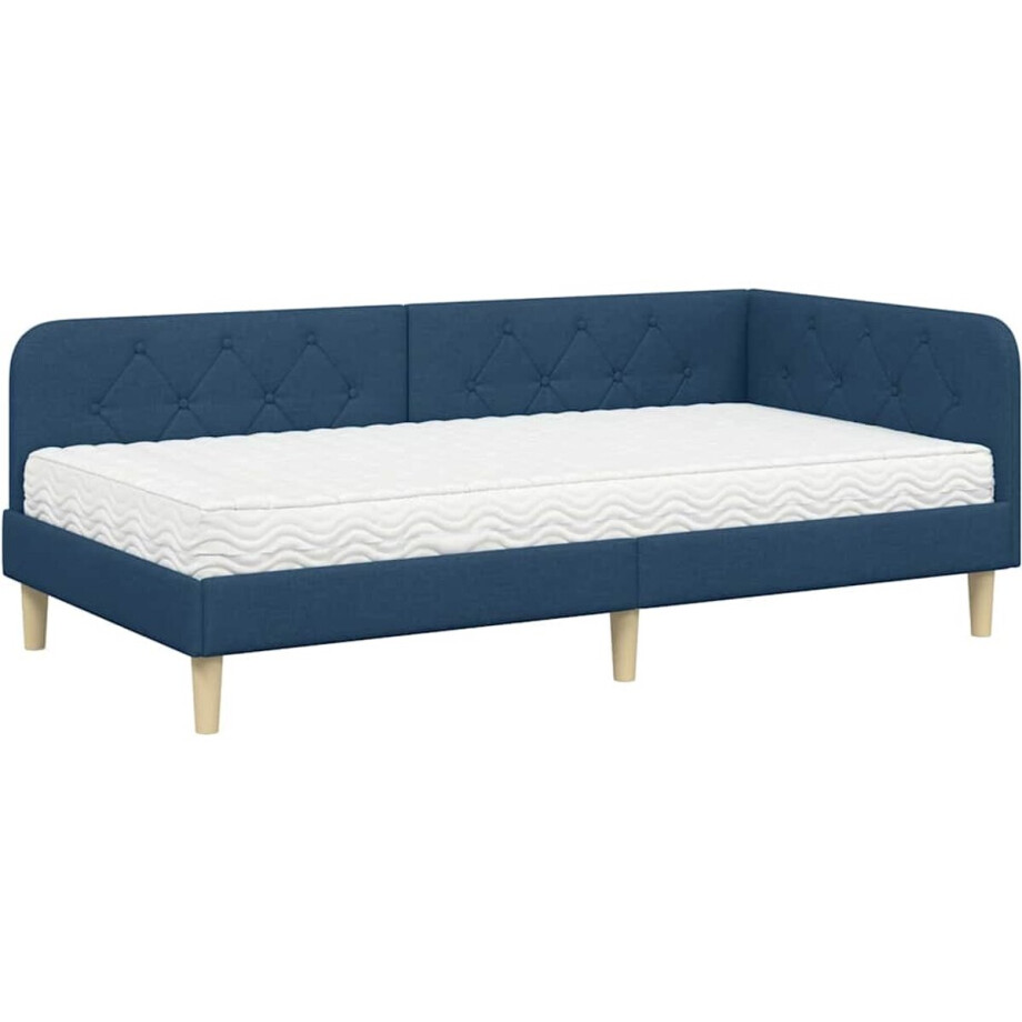 vidaXL - Hoek - Bed - Frame - Blauw - 100 - x - 200 - cm - Stof afbeelding 1