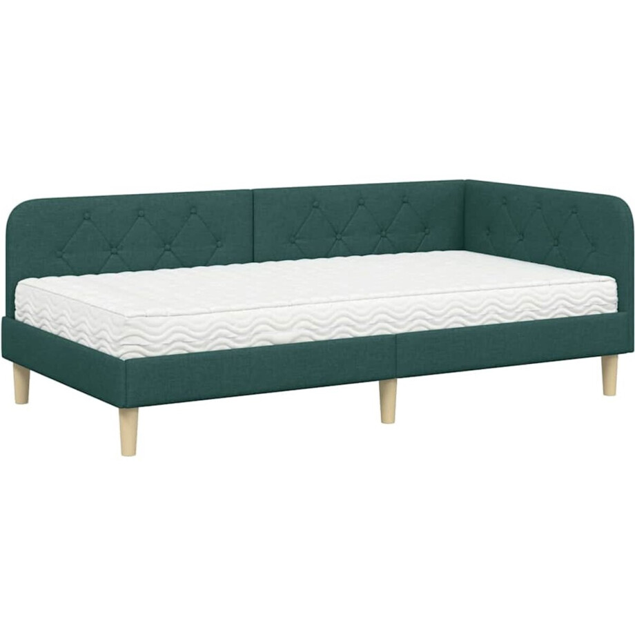 vidaXL - Hoek - Bed - Frame - Donkergroen - 100 - x - 200 - cm - Stof afbeelding 1