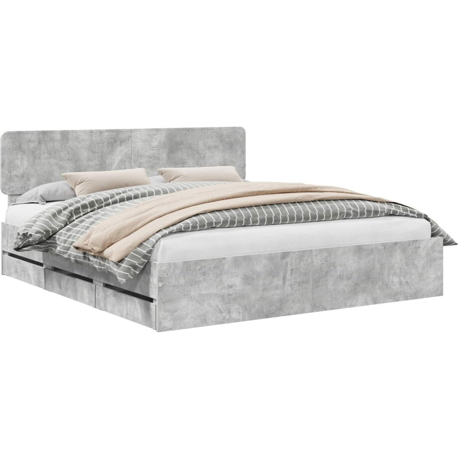 vidaXL - Bedframe - met - lade - Beton - Grijs - 200 - x - 200 - cm - Geconstrueerd - hout vidaXL - Bedframe - met - lade - Beton - Grijs - 200 - x - 200 - cm - Geconstrueerd - hout afbeelding 1