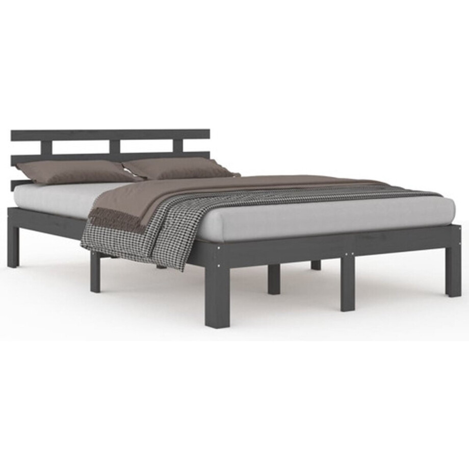 vidaXL - Bedframe - massief - hout - grijs - 200x200 - cm afbeelding 1