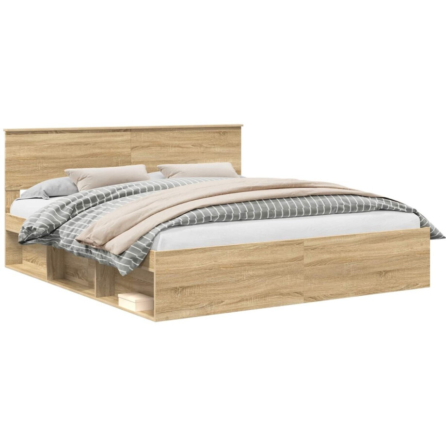 vidaXL - Bedframe - met - hoofdeinde - Sonoma - 200 - x - 200 - cm - Bewerkt - hout vidaXL - Bedframe - met - hoofdeinde - Sonoma - 200 - x - 200 - cm - Bewerkt - hout afbeelding 1