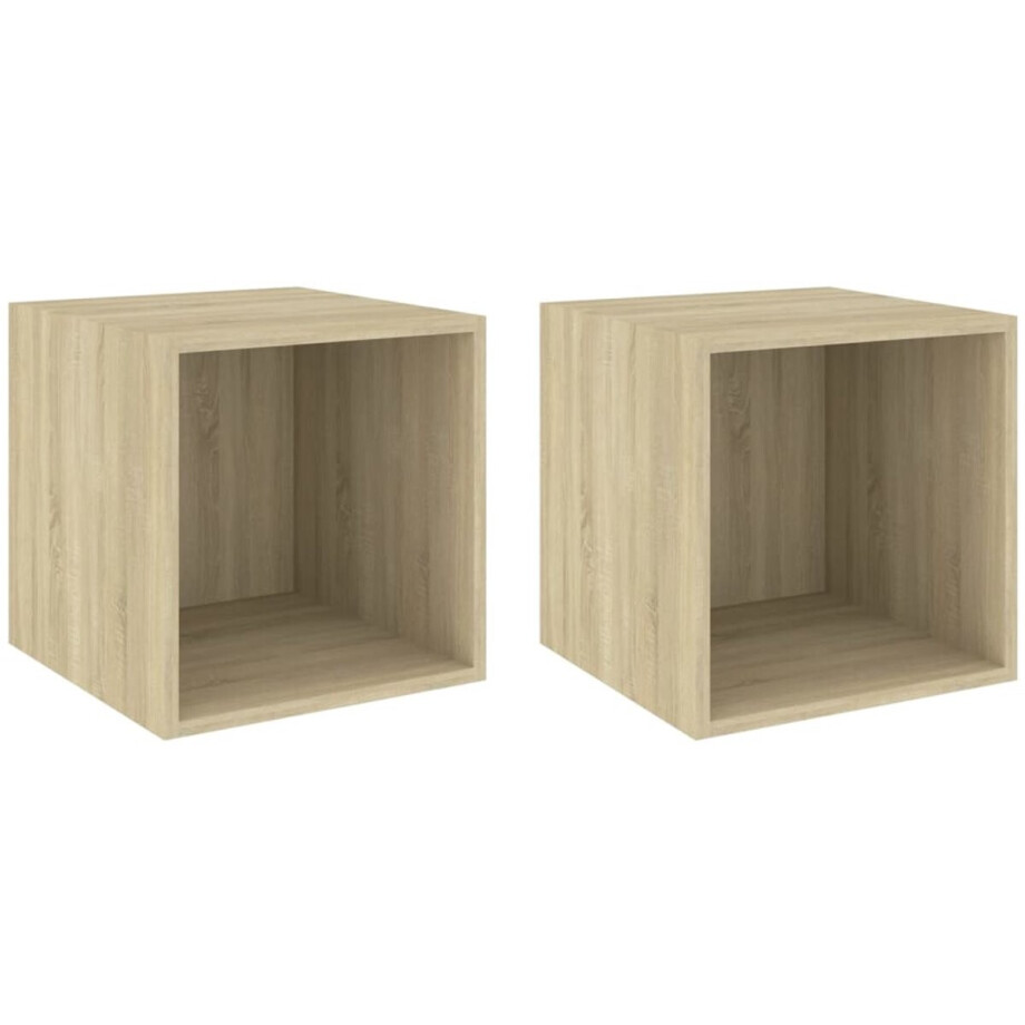 vidaXL Wandkast - Wandkasten - Hangkast - Hangkasten - Wandkasten 2 st 37x37x37 cm bewerkt hout sonoma eikenkleurig afbeelding 1