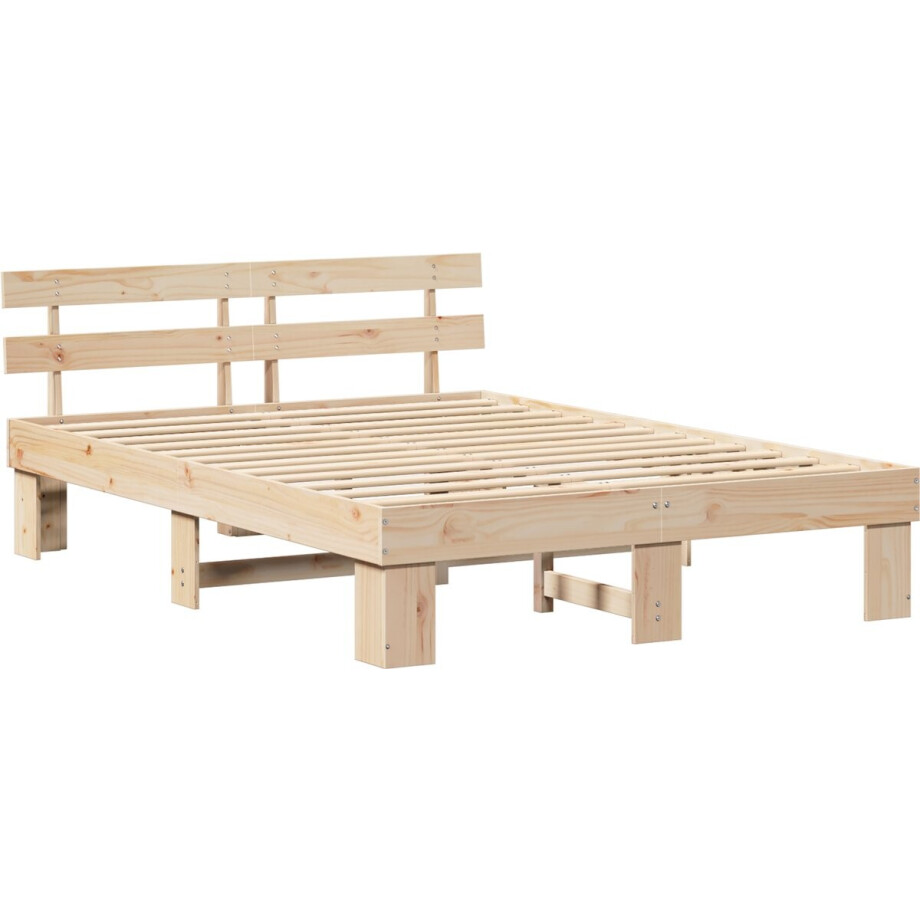 vidaXL - Bedframe - met - hoofdeinde - Naturel - 140 - x - 200 - cm - Massief - grenenhout afbeelding 1