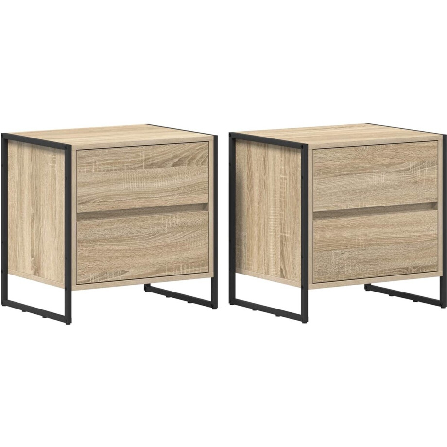 vidaXL - Nachtkastje - 2 - pcs - Sonoma - 50 - x - 39.5 - x - 50 - cm - Bewerkt - hout afbeelding 1