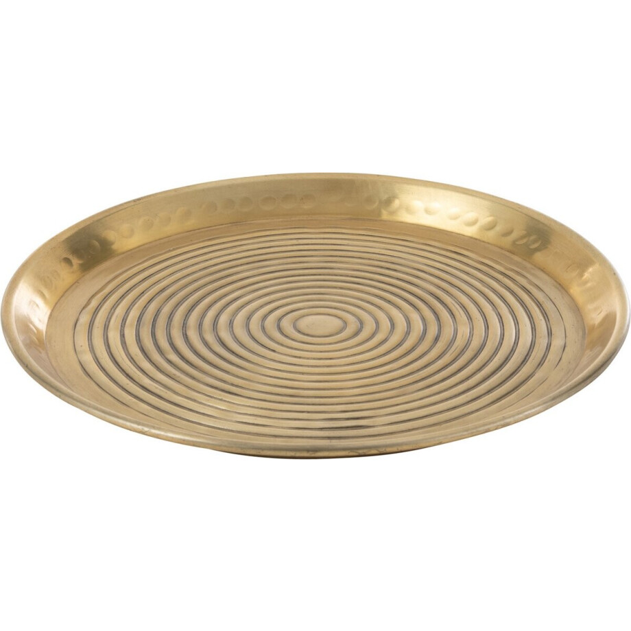 J-Line Rond Rigen plateau - dienblad - metaal - goud - small - woonaccessoires afbeelding 1