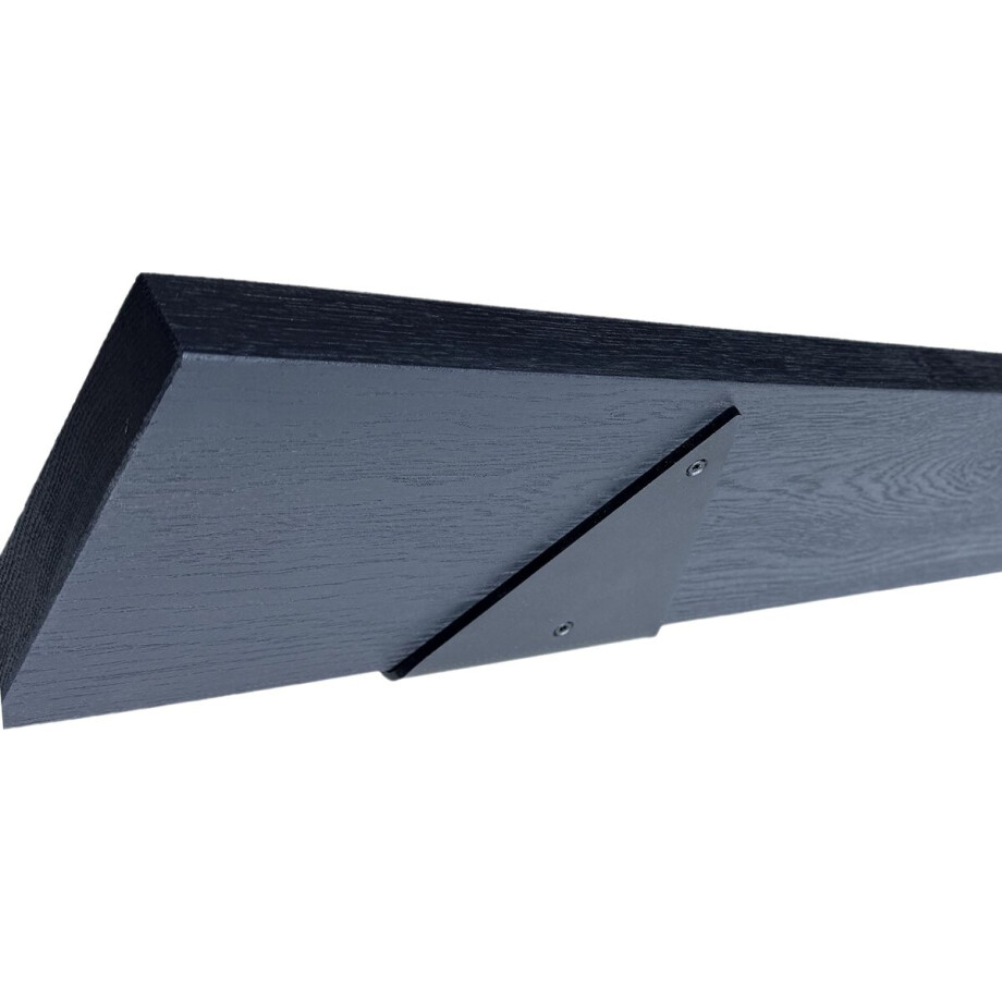 GoudmetHout - Massief Eiken Wandplank - 140x15 cm - Zwart Eiken - Plankdrager driehoekvorm Mat Zwart - Boekenplank - Muurplank GoudmetHout - Massief Eiken Wandplank - 140x15 cm - Zwart Eiken - Plankdrager driehoekvorm Mat Zwart - Boekenplank - Muurplank afbeelding 1
