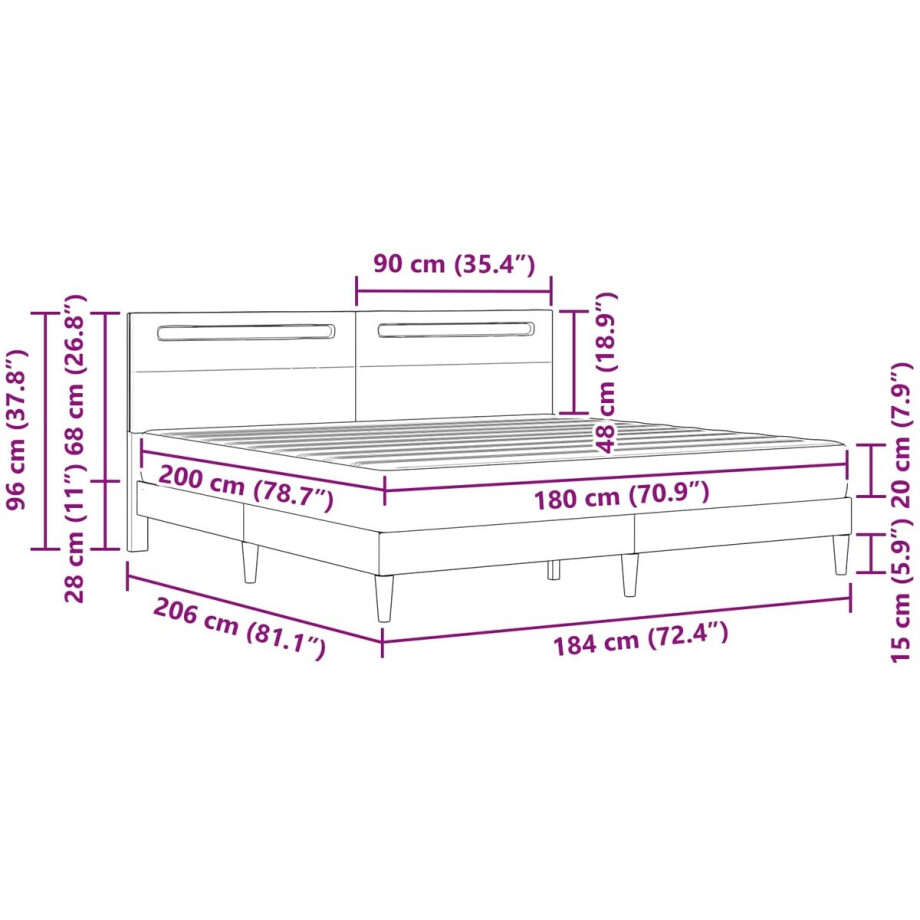 vidaXL - Bedframe - met - LED-stripverlichting - Grijs - 180 - x - 200 - cm - Kunstleer vidaXL - Bedframe - met - LED-stripverlichting - Grijs - 180 - x - 200 - cm - Kunstleer afbeelding 1