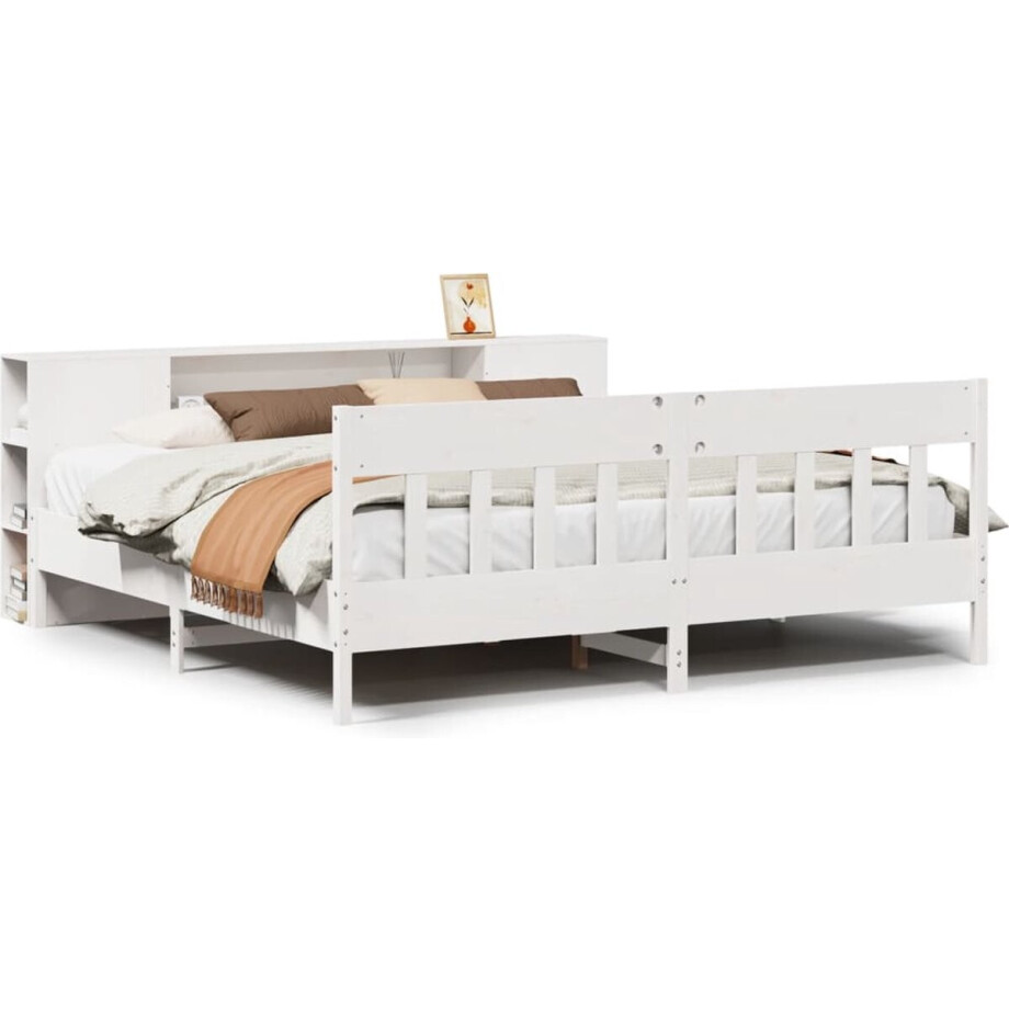 vidaXL - Bed - met - boekenkast - zonder - matras - grenenhout - wit - 180x200 - cm vidaXL - Bed - met - boekenkast - zonder - matras - grenenhout - wit - 180x200 - cm afbeelding 1