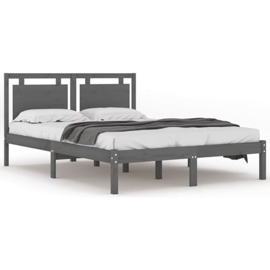 vidaXL - Bedframe - massief - hout - grijs - 200x200 - cm vidaXL - Bedframe - massief - hout - grijs - 200x200 - cm afbeelding 1