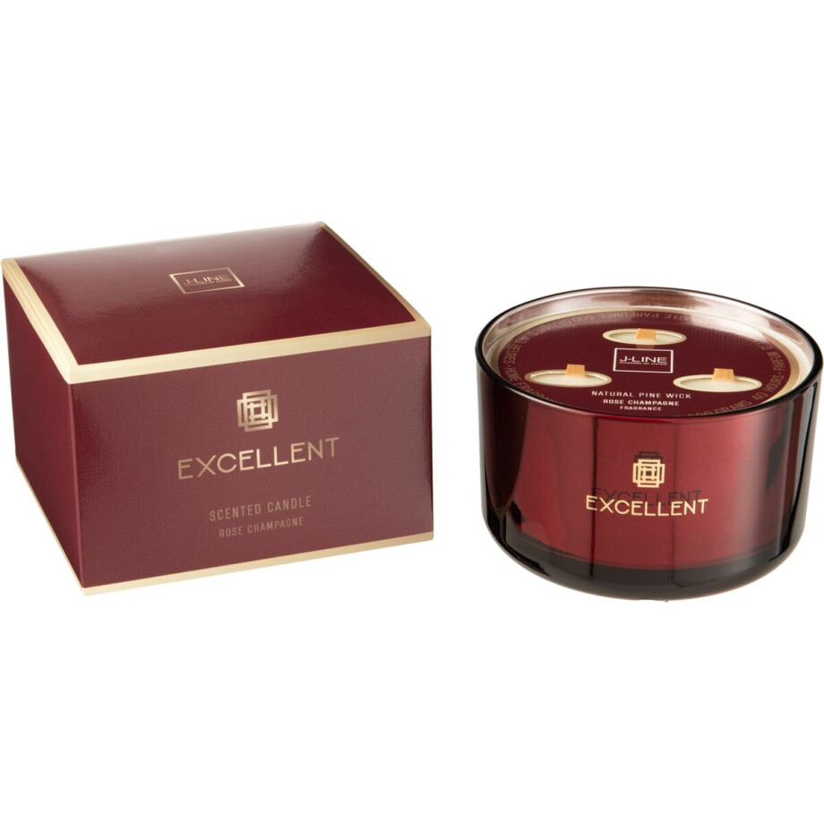J-Line geurkaars Excellent - Rose Champagne - glas - rood - large - 40U J-Line geurkaars Excellent - Rose Champagne - glas - rood - large - 40U afbeelding 1