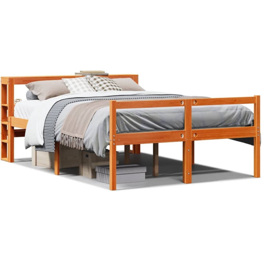 vidaXL - Bedframe - met - hoofdbord - grenenhout - wasbruin - 140x200 - cm afbeelding 1