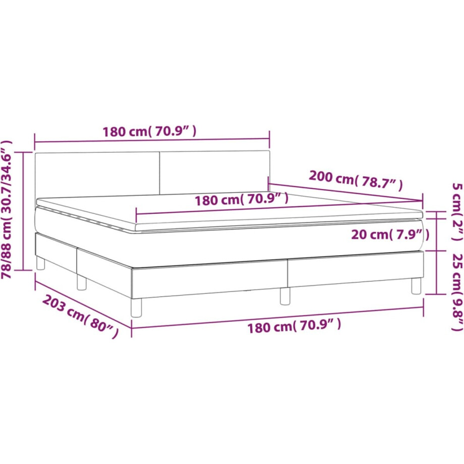 vidaXL - Boxspring - met - matras - stof - donkerbruin - 180x200 - cm vidaXL - Boxspring - met - matras - stof - donkerbruin - 180x200 - cm afbeelding 1