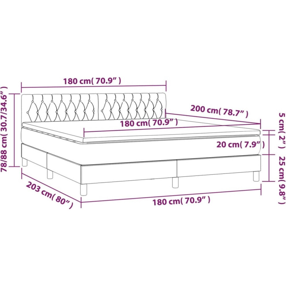 vidaXL - Boxspring - met - matras - stof - lichtgrijs - 180x200 - cm afbeelding 1