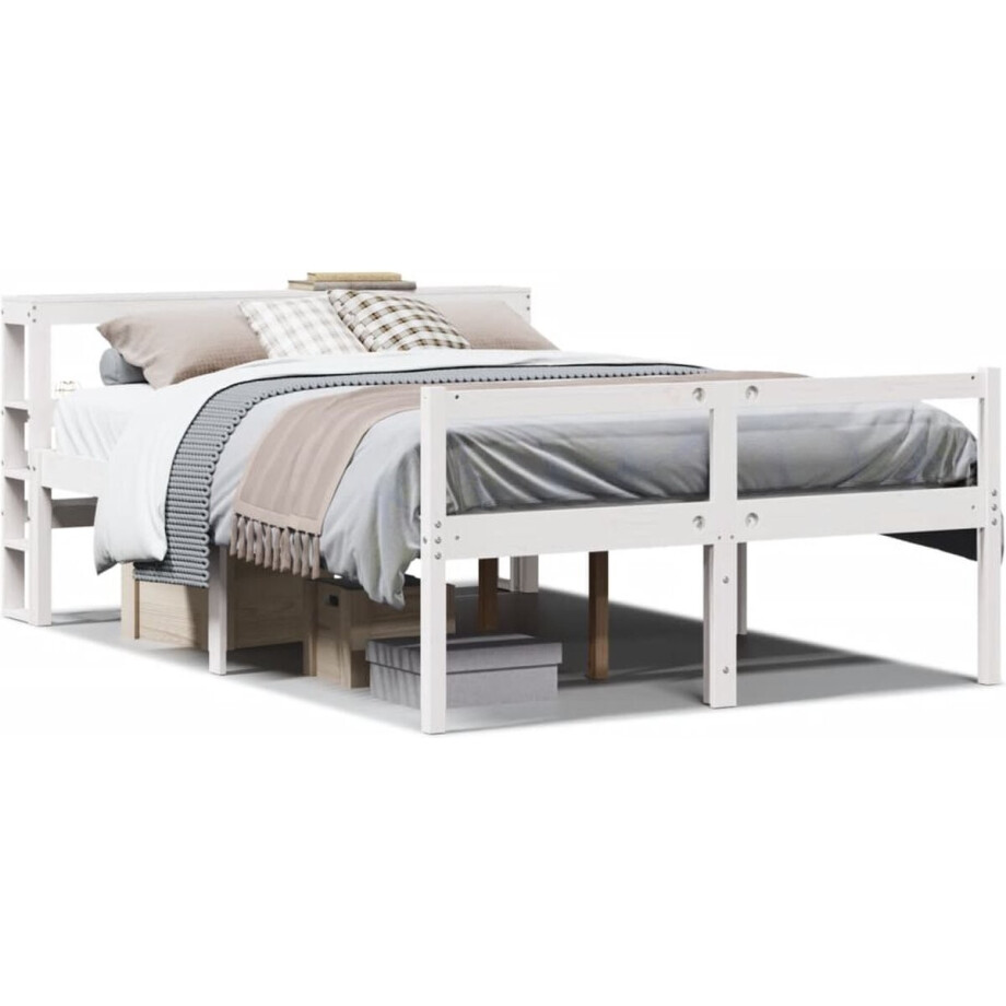 vidaXL - Seniorenbed - met - hoofdbord - massief - grenenhout - wit - 150x200 - cm vidaXL - Seniorenbed - met - hoofdbord - massief - grenenhout - wit - 150x200 - cm afbeelding 1