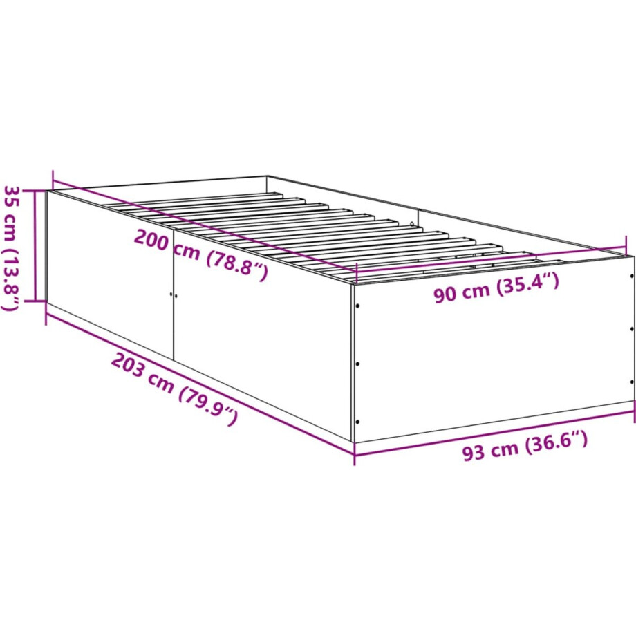vidaXL - Bedframe - bewerkt - hout - wit - 90x200 - cm vidaXL - Bedframe - bewerkt - hout - wit - 90x200 - cm afbeelding 1