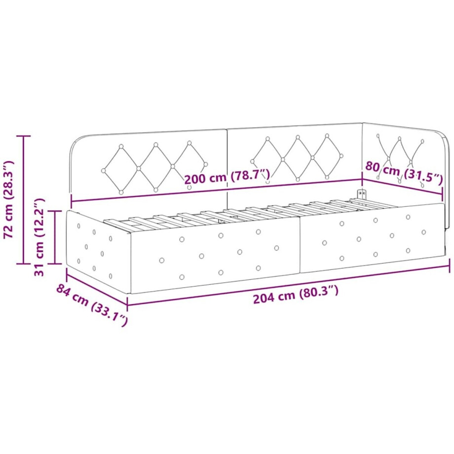 vidaXL - Hoek - Bed - Frame - Donkergroen - 80 - x - 200 - cm - Fluweel afbeelding 1