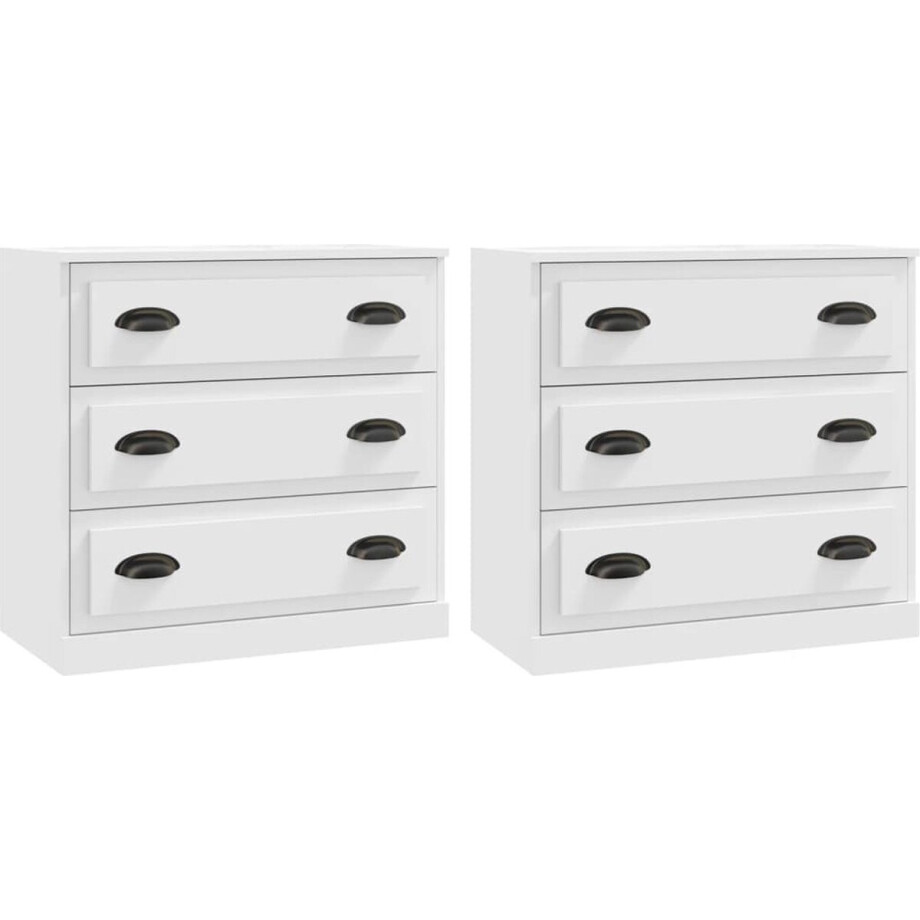 vidaXL - Dressoirs - 2 - st - bewerkt - hout - wit afbeelding 1