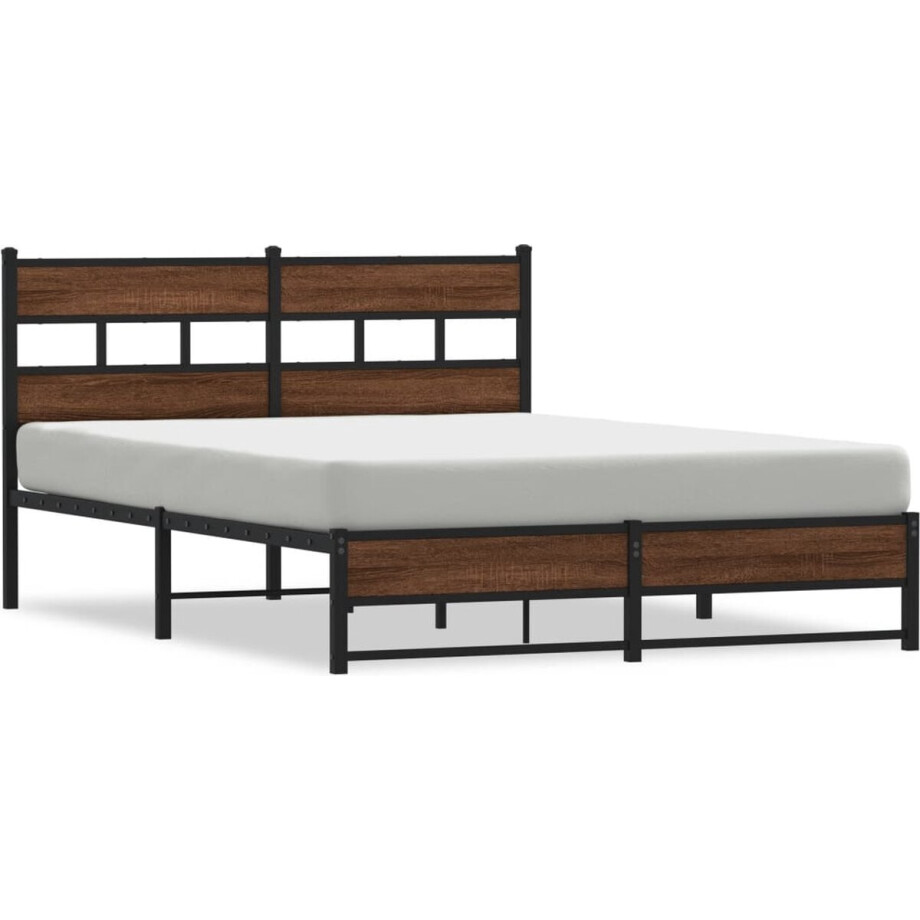 vidaXL - Bedframe - zonder - matras - metaal - bruin - eikenkleurig - 135x190 - cm afbeelding 1