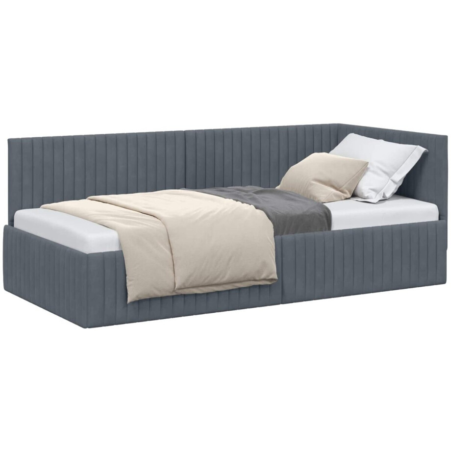 vidaXL - Hoek - Bed - Frame - Donkergrijs - 90 - cm - x - 190 - cm - Fluweel afbeelding 1