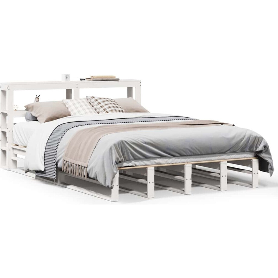 vidaXL - Bedframe - zonder - matras - massief - grenenhout - wit - 150x200 - cm vidaXL - Bedframe - zonder - matras - massief - grenenhout - wit - 150x200 - cm afbeelding 1
