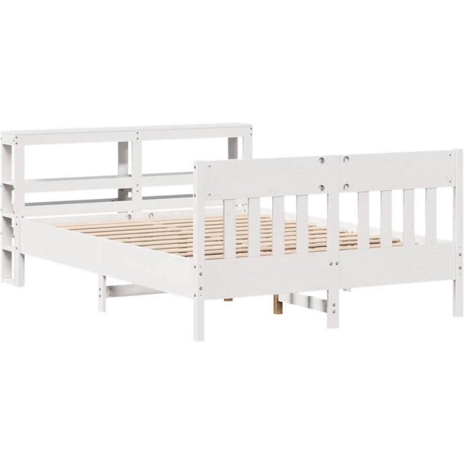 vidaXL - Bedframe - zonder - matras - massief - grenenhout - wit - 160x200 - cm afbeelding 1