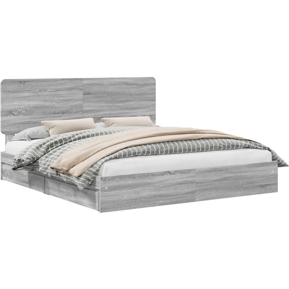 vidaXL - Opbergbed - met - hoofdeinde - Grijs - Sonoma - 200 - x - 200 - cm - Bewerkt - hout vidaXL - Opbergbed - met - hoofdeinde - Grijs - Sonoma - 200 - x - 200 - cm - Bewerkt - hout afbeelding 1