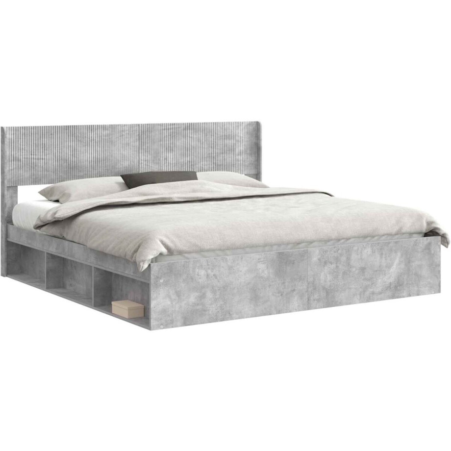 vidaXL - Bedframe - met - opbergruimte - en - hoofdbord - Betongrijs - 180 - x - 200 - cm afbeelding 1