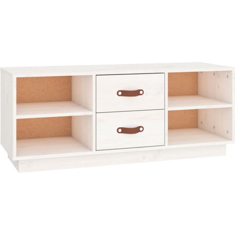 vidaXL - Tv-meubel - 100x34x40 - cm - massief - grenenhout - wit afbeelding 1