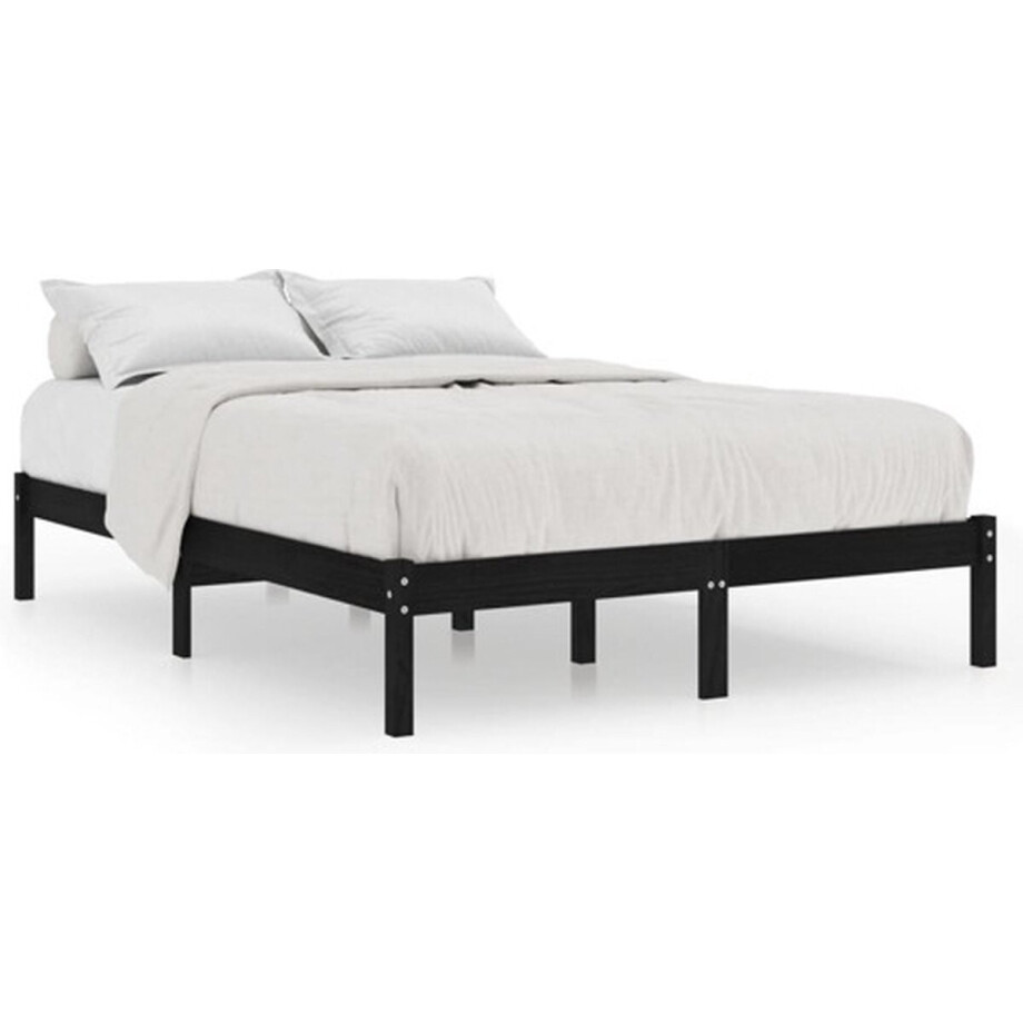 vidaXL - Bedframe - massief - grenenhout - zwart - 140x190 - cm afbeelding 1