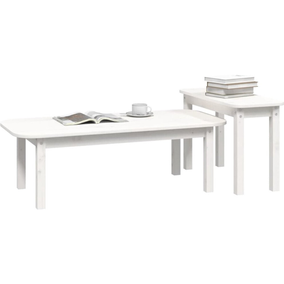 vidaXL - 2-delige - Salontafelset - massief - grenenhout - wit vidaXL - 2-delige - Salontafelset - massief - grenenhout - wit afbeelding 1