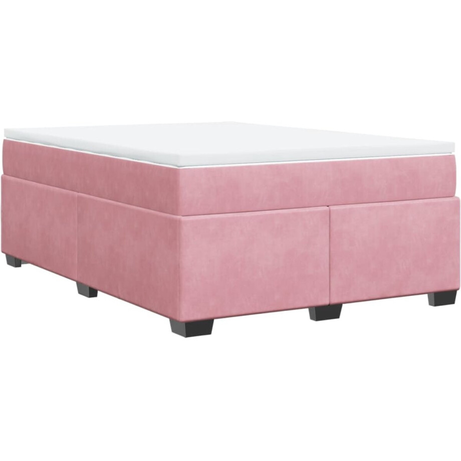 vidaXL - Boxspring - met - matras - fluweel - roze - 160x200 - cm vidaXL - Boxspring - met - matras - fluweel - roze - 160x200 - cm afbeelding 1
