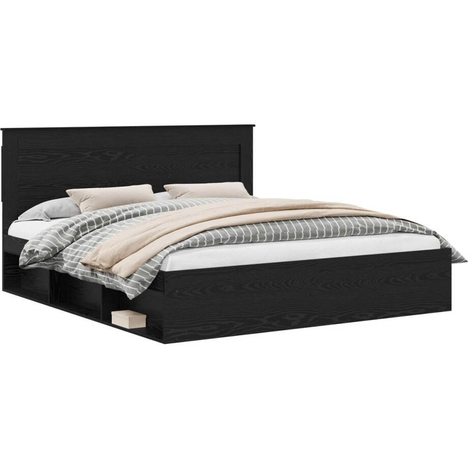vidaXL - Bedframe - met - hoofdeinde - Zwart - 200 - x - 200 - cm - Massief - grenenhout afbeelding 1