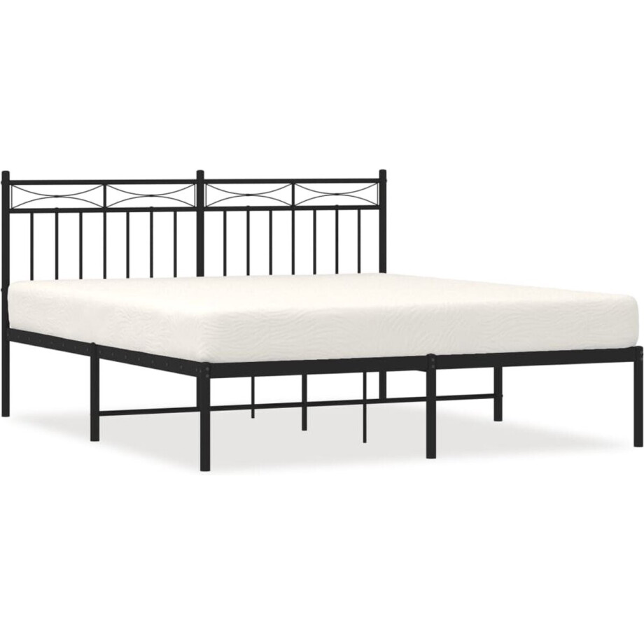 vidaXL - Bedframe - met - hoofdbord - metaal - zwart - 160x200 - cm afbeelding 1