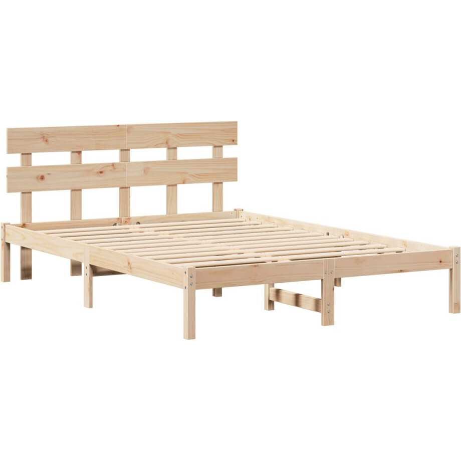 vidaXL - Bedframe - met - hoofdeinde - Bruin - 140 - x - 200 - cm - Massief - grenenhout afbeelding 1